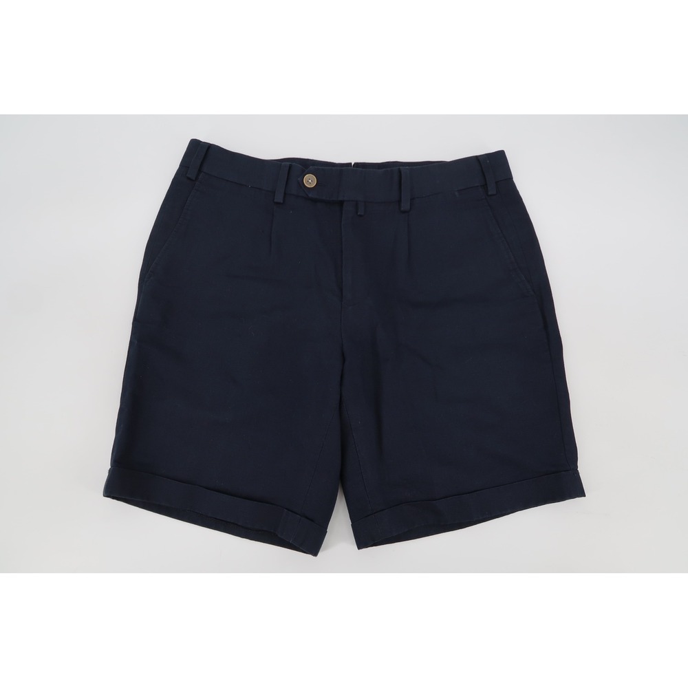 Suitsupply Bennington Pleated Shorts Mens 30 Navy Linen Cotton Tessuti Cuff